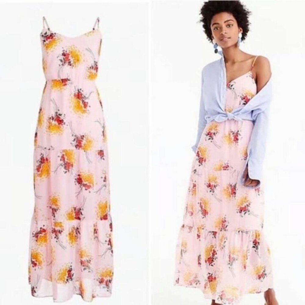 J.Crew Women's Pink Dress size 4, maxi tiered with florals in Pink